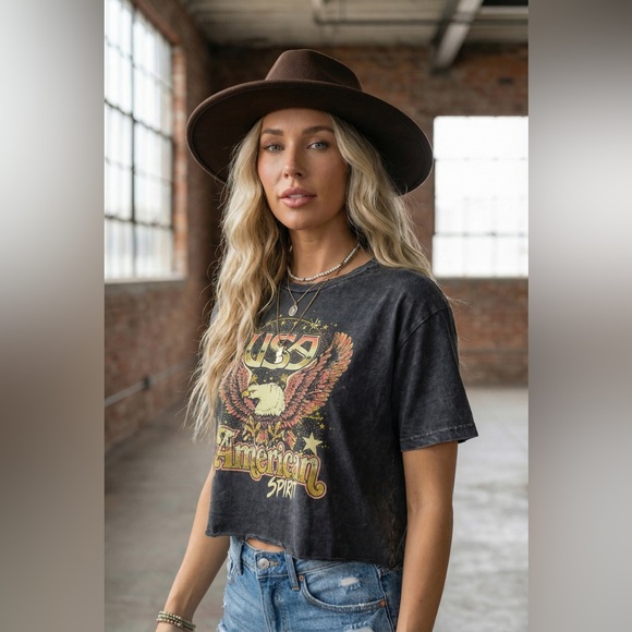 NWT Country Deep American Spirit USA Americana Graphic Crop Top Cropped Tee - Picture 4 of 11
